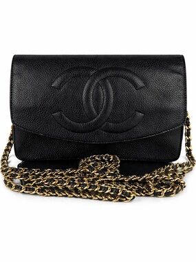 CHANEL TIMELESS CC WALLET ON CHAIN WOC BLACK CAVIAR LEATHER BAG GOLD CHAIN